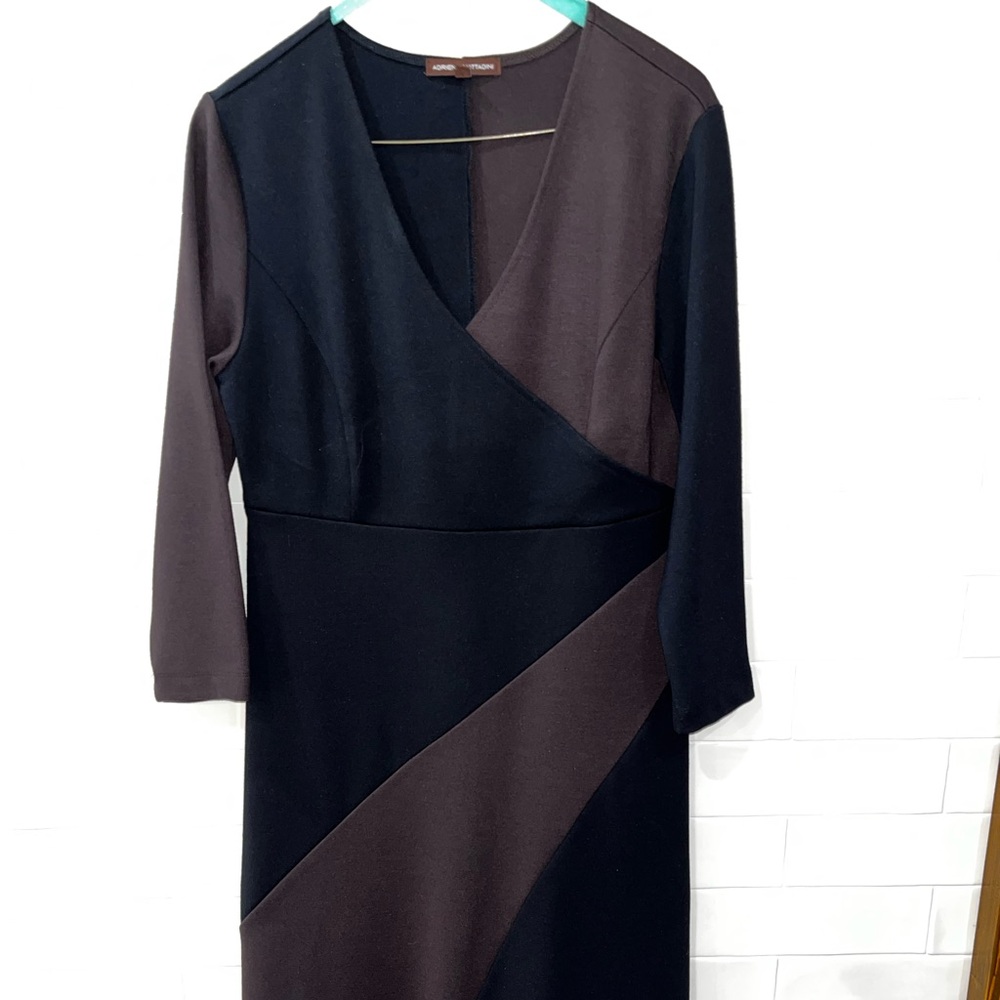Adrienne Vittadini Wrap Style Dress Black Brown Color-block Sz Med